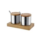 Kt HOME Baharatlık Set Paslanmaz Çelik İkili Baharatlık Ahşap Stand Cafe Kafe Restaurant Lokanta 112