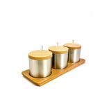 Kt HOME Baharatlık Set Paslanmaz Çelik Üçlü Baharatlık Ahşap Stand Cafe Kafe Restaurant Lokanta 113