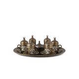 KT HOME Fincan Takımı 6 Kişilik - Bakır Osmanlı Desenli Türk Kahvesi Tepsi lokumluk Kahve Fincanı Seti