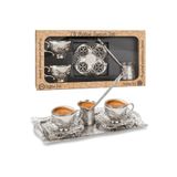 KT HOME Kahve Fincanı Türk Kahvesi Sunum Seti Metal Fincan Takımı Bakır Kahve Fincanı Tepsili Cezveli 2 Li