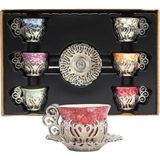 KT Home Türk Kahvesi Sunum Seti Metal Kahve Fincan Takımı Kahve Fincanı Kahvesi Espresso Fincanı Porselen - Gümüş