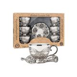 KT HOME Türk Kahvesi Sunum Seti Metal Kahve Fincan Takımı Kahve Fincanı Porselen 6 Lı (GÜMÜŞ) Bşramdl1