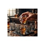 kt kuzey tacı 6'lı Kuru Kafa Tasarımlı Füme Shot Bardak Seti Kristal Kesim Skull Kadeh Takımı Bar Aksesuarı
