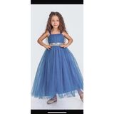 KT Pera Baby Pamukkoza Kız Çocuk Düğün Özel Gün Mezuniyet Abiye Elbisesi - İndigo - 7 - 8 Yaş