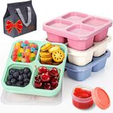KTKUDY 4 Paket Öğle Yemeği Çantası ve Sos Kutusu ile Atıştırmalık Kabı - 4 Bölmeli Bento Atıştırmalık Kutusu - Çocuklar Yetişkinler için Yeniden Kullanılabilir Yemek Hazırlama Öğle Yemeği Kabı - Okul