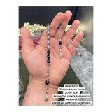 Kttesbihaksesuar MAVİ SİYAH SÜRMELİ TOZ KEHRİBAR İSİMLİ ZAZA TESBİH GÜMÜŞ KAPLAMA PÜSKÜLLÜ