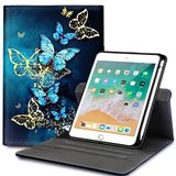 KUAELEN 2021 iPad 10,2 inç için iPad Döner Kılıf, Akıllı iPad 9./8./7. Nesil Kılıf, Kalem Tutuculu 360 Derece Dönme Koruyucu Manyetik Kapak, Otomatik Uyanma/Uyuma (Mavi Kelebek)