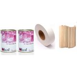 Kuaf Konserve Titanyum Ağda 2 x 800 ml Azulen Aroma ile 100 Spatula ve 50 M Ağda Bezi Seti