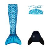 Kuaki Mermaids Blue Deniz Kızı Bikini Kostüm Seti, 3'lü Takım, Mavi,%80 Polyester,%20 Elastan, Lycra Xtra Life Kumaş, 3D Efektli Pullu Tasarım, Yaş Seçeneği (8-10 Yaş)