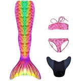 Kuaki Mermaids Cancun Deniz Kızı Kostümü, 4'lü Takım, Çok Renkli,%80 Polyester,%20 Elastan, 3D Pullu, Monofin Destekli ve Kuyruk Detaylı, Yaş Seçeneği (8-10 Yaş)