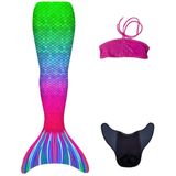 Kuaki Mermaids Deniz Kızı 3'lü Takım Bikini Kostüm Seti, Çok Renkli, 6-10 Yaş,%80 Polyester%20 Elastan, 3D Pullu, Monofin Yüzgeçli (10+ Yaş)