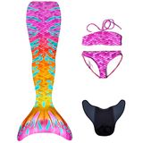 Kuaki Mermaids Malibu Deniz Kızı Kostümü, 4'lü Takım, Çok Renkli,%80 Polyester,%20 Elastan, 3D Pullu, Monofin Destekli ve Kuyruk Detaylı, Yaş Seçeneği (10+ Yaş)