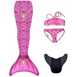 Kuaki Mermaids Prenses Deniz Kızı Bikini Kostüm Seti, 4'lü Takım, Pembe,%80 Polyester,%20 Elastan, 3D Pullu, Monofin Destekli ve Kuyruk Detaylı, Yaş Seçeneği (8-10 Yaş)