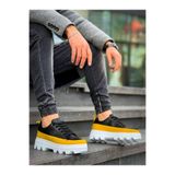 KUBACK Legend is back KB-056 Kuback Siyah Sarı Detaylı Beyaz Yüksek Taban Günlük Spor Ayakkabı
