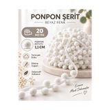 kubbe tekstil aksesuar 20 Metre Beyaz Ponpon Şerit – 1,1 cm Ponponlu Şerit – Havlu Kenarı, Bebek Battaniyesi, Yastık, Perde ve Dekoratif Tekstil Süsü