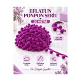 kubbe tekstil aksesuar 20 Metre Eflatun Ponpon Şerit – 1,1 cm Ponponlu Şerit – Havlu Kenarı, Bebek Battaniyesi, Yastık, Perde ve Dekoratif Tekstil Süsü
