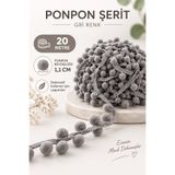 kubbe tekstil aksesuar 20 Metre Gri Ponpon Şerit – 1,1 cm Ponponlu Şerit – Havlu Kenarı, Bebek Battaniyesi, Yastık, Perde ve Dekoratif Tekstil Süsü