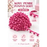 kubbe tekstil aksesuar 20 Metre Koyu Pembe Ponpon Şerit – 1,1 cm Ponponlu Şerit – Havlu Kenarı, Bebek Battaniyesi, Yastık, Perde ve Dekoratif Tekstil Süsü