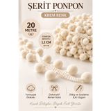 kubbe tekstil aksesuar 20 Metre Krem Ponpon Şerit – 1,1 cm Ponponlu Şerit – Havlu Kenarı, Bebek Battaniyesi, Yastık, Perde ve Dekoratif Tekstil Süsü.