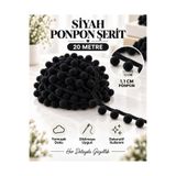 kubbe tekstil aksesuar 20 Metre Siyah Ponpon Şerit – 1,1 cm Ponponlu Şerit – Havlu Kenarı, Bebek Battaniyesi, Yastık, Perde ve Dekoratif Tekstil Süsü