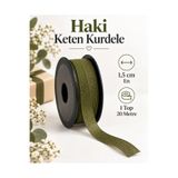 kubbe tekstil aksesuar Haki Keten Kurdele 1,5 cm – 1 Top 20 Metre – Hediye Paketi, Çiçek Buketi, Davet ve Dekorasyon Süsleme Kurdelası