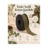 kubbe tekstil aksesuar Haki Yeşil Keten Kurdele 2,5 cm – 1 Top 20 Metre – Dekoratif Fiyonk, Hediye Paketleme, Süsleme ve Tekstil Aksesuar Kurdele