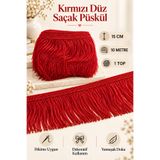 kubbe tekstil aksesuar Kırmızı Düz Saçak Püskül 15 cm 10 Metre – Perde, Runner, Masa Örtüsü, Yastık ve Dekoratif Tekstil Süsleme Şeridi