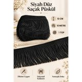 kubbe tekstil aksesuar Siyah Düz Saçak Püskül 15 cm 10 Metre – Perde, Runner, Masa Örtüsü, Yastık ve Dekoratif Tekstil Süsleme Şeridi