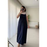 Kubos Moda Askılı Gabardin Lacivert Salopet Uzun Elbise KN-007