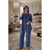 Kubos Moda Bağcıklı Tensel İndigo Tunik Pantolon İkili Takım L BT-007