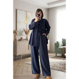 Kubos Moda Bağcıklı Tensel Lacivert Tunik Pantolon İkili Takım M BT-007