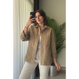 Kubos Moda Çift Cep Çıtçıtlı Oversize Vizon Gabardin Ceket