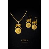Kübra Accessories 14K ALTIN KAPLAMA XUPING ZİRKON TAŞLI KURDELE ÇEYREKLİ KOLYE VE KÜPE SET ANTİALERJİK