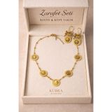 Kübra Accessories BEŞİ BİR YERDE ÇEYREK KOLYE VE KÜPE SET 14K ALTIN KAPLAMA ANTİALERJİK