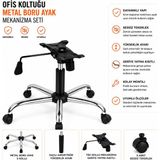 Kübra Büro Kübra Ofis Koltuğu Metal Boru Ayak Mekanizma Seti Krom Siyah Renk Dayanıklı Amortisör ve 5 Sessiz Tekerlek