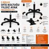 Kübra Büro Ofis Koltuğu Mekanizmalı Tamir Seti Plastik Yıldız Ayak Amortisör ve Tilt Mekanizması