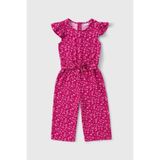 Kübra Tekstil Kız Çocuk Fuşya Fırfır Kollu Kuşaklı Çiçek Desenli Tulum - Kız Çocuk Tulum