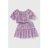 Kübra Tekstil Lupinn Moda Kız Çocuk Lila Çiçek Desenli Bluz Etek Takım, Kız Çocuk Takım