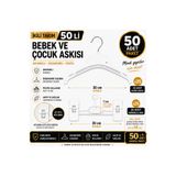 KübraStore Bebek ve Çocuk Askısı 50'li Set – 25 Askı + 25 Mandallı Askı | Ergonomik, Dayanıklı, Beyaz Çocuk Dolap Düzenleyici