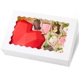 Kucoele 20 Adet Pencereli Fırın Kutuları, 12 x 8 x 2,5 İnç Pasta Kutuları Çikolata Kaplı Çilek, Kurabiye, Kek, Çörek, Kırılabilir Kalpler için Otomatik Açılır İkram Kutuları