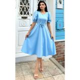 Küçüğüm Butik Bebe Mavisi Karpuz Kol Kloş Krep Elbise - 2XL - Mavi - Buz
