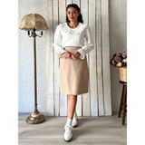 Küçüğüm Butik Bej Rengi Kısa Kaşe Etek - 4XL - 5XL