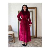 KÜÇÜĞÜM BUTİK Bordo Uzun Kadife Elbise