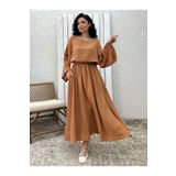 KÜÇÜĞÜM BUTİK Camel Müslin Salaş Bluz Ve Kloş Etek Takımı (2'Lİ TAKIM)