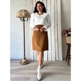 Küçüğüm Butik Camel Rengi Kısa Kaşe Etek - 4XL - 5XL