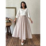 Küçüğüm Butik Ekru-Mor Karışık Çiçekli Kloş Poplin Etek - Ekru - Mor - S - M