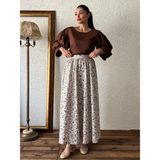 Küçüğüm Butik Gri Kahve Çiçekli Kloş Poplin Etek - Gri - Kahverengi - S - M
