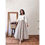 Küçüğüm Butik Gri-Kahve Mini Çiçekli Kloş Poplin Etek - Gri - Kahverengi - S - M
