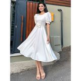 Küçüğüm Butik Karpuz Kol Kloş Midi Boy Krep Elbise - Beyaz - 2XL