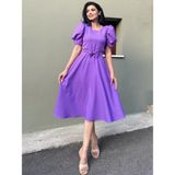 Küçüğüm Butik Karpuz Kol Kloş Midi Boy Krep Elbise - Lila - 3XL